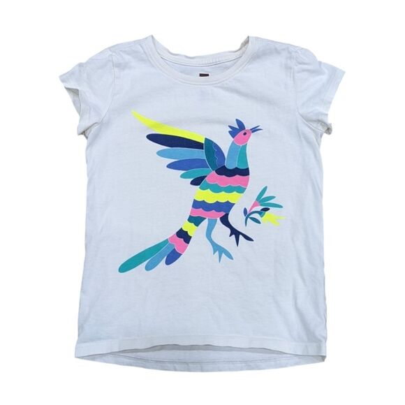 Tea Collection Colorful Otomi Parrot Bird Jungle Graphic Tee Girls Size 6 - Picture 1 of 5